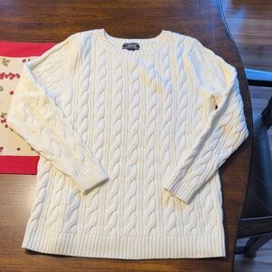 Lands' End Women's Cable Knit Sweater - Ivory size Large Tall NWOT